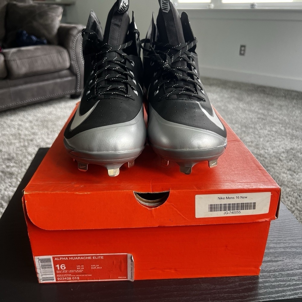 Nike Alpha Huarache Elite Baseball Cleats Mens Size 16 Black/Silver Sports